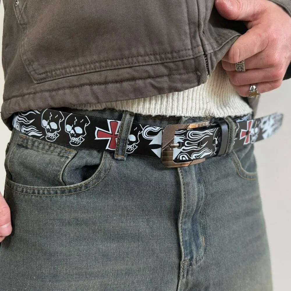 y2k style black skeleton skull goth emo black belt